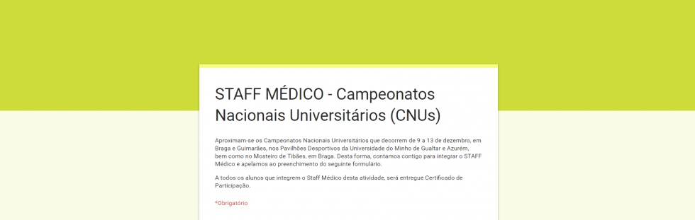 Voluntariado Staff Médico | Campeonatos Nacionais Universitários